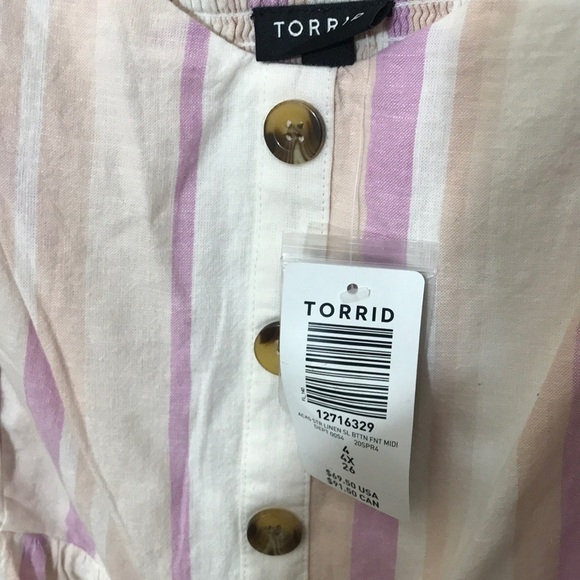 Torrid 4 MULTI STRIPE LINEN BUTTON MIDI DRESS - Picture 4 of 10